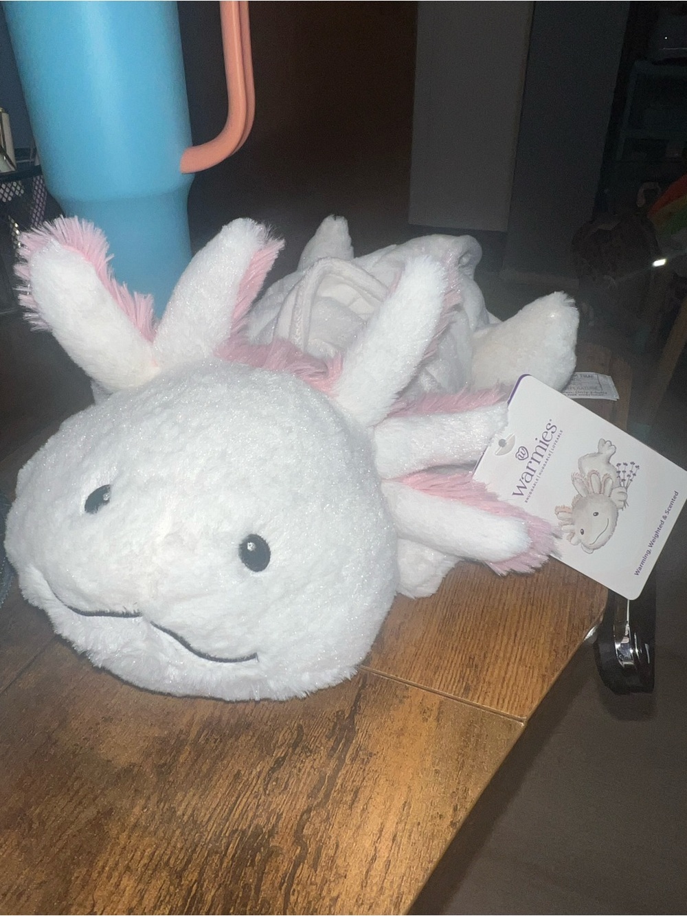 White & Pink Axolotl Plush Stuffed Animal - Warmies